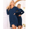 Ekouaer Nightgowns for Women Long Sleeve Sleep Shirt Sexy Lace Night Shirt(Blue Green)