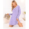 Ekouaer Nightgowns for Women Long Sleeve Sleep Shirt Sexy Lace Night Shirt(Purple Flowers)