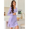 Ekouaer Nightgowns for Women Long Sleeve Sleep Shirt Sexy Lace Night Shirt(Purple Flowers)