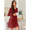 Ekouaer Nightgowns for Women Long Sleeve Sleep Shirt Sexy Lace Night Shirt(Red & Black Plaid)