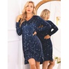 Ekouaer Nightgowns for Women Long Sleeve Sleep Shirt Sexy Lace Night Shirt(Star Print)