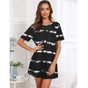 Ekouaer Nightgowns for Women Short Sleeve Sleep Shirts Pullover Nightshirt(Black Stripe)
