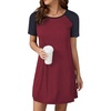 Ekouaer Nightgowns for Women Short Sleeve Sleep Shirts Pullover Nightshirt(Wine Red2)