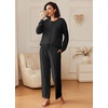 Ekouaer Pajama Sets Women 2 Piece Long Sleeve Sleepwear Cozy Pjs Loungewear(Black)