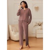 Ekouaer Pajama Sets Women 2 Piece Long Sleeve Sleepwear Cozy Pjs Loungewear(Brown)