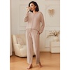 Ekouaer Pajama Sets Women 2 Piece Long Sleeve Sleepwear Cozy Pjs Loungewear(Khaki)