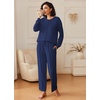 Ekouaer Pajama Sets Women 2 Piece Long Sleeve Sleepwear Cozy Pjs Loungewear(Navy)