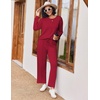 Ekouaer Pajama Sets Women 2 Piece Long Sleeve Sleepwear Cozy Pjs Loungewear(Wine)