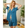 Ekouaer Pajamas Set for Women Short Sleeve Sleepwear Button Down Pj XS-XXXL(Blue Green)