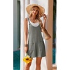 Ekouaer Rompers for Women 2026 Fashion Ribbed Knit Jumpsuit Scoop Neck Loose Outfit Wide Leg Summer One Piece Shortalls(Green Grey)