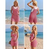 Ekouaer Rompers for Women 2026 Fashion Ribbed Knit Jumpsuit Scoop Neck Loose Outfit Wide Leg Summer One Piece Shortalls(Rose Pink)