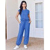 Ekouaer Womens Jumpsuit Casual One Piece Summer Vacation Outfit with Pocket(Blue)