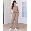 Ekouaer Womens Jumpsuit Casual One Piece Summer Vacation Outfit with Pocket(Khaki)