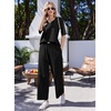 Ekouaer Womens Pajama Sets Cotton Short Sleeve Long Pants Lounge Set(Black)