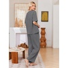 Ekouaer Womens Pajama Sets Cotton Short Sleeve Long Pants Lounge Set(Dark Grey)