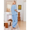 Ekouaer Womens Pajama Sets Cotton Short Sleeve Long Pants Lounge Set(Light Blue)