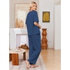Ekouaer Womens Pajama Sets Cotton Short Sleeve Long Pants Lounge Set(Navy)