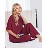Ekouaer Womens Pajama Sets Cotton Short Sleeve Long Pants Lounge Set(Wine)