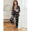 Ekouaer Womens Satin Silky Pajama Set Classic Pattern Button Down Pjs Set(Black Zebra 03)