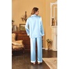 Ekouaer Womens Satin Silky Pajama Set Classic Pattern Button Down Pjs Set(Blue Stripes 03)