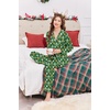 Ekouaer Womens Satin Silky Pajama Set Classic Pattern Button Down Pjs Set(Green Christmas Teddy 02)