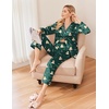 Ekouaer Womens Satin Silky Pajama Set Classic Pattern Button Down Pjs Set(Green Teddy 03)
