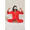 Ekouaer Womens Satin Silky Pajama Set Classic Pattern Button Down Pjs Set(Red Heart 03)