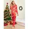 Ekouaer Womens Satin Silky Pajama Set Classic Pattern Button Down Pjs Set(Red Snow Christmas 03)