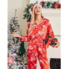 Ekouaer Womens Satin Silky Pajama Set Classic Pattern Button Down Pjs Set(Red Snow Christmas 03)