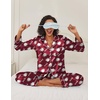 Ekouaer Womens Satin Silky Pajama Set Classic Pattern Button Down Pjs Set(Red Teddy 03)