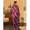 Ekouaer Womens Satin Silky Pajama Set Classic Pattern Button Down Pjs Set(Red Teddy 03)