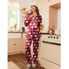 Ekouaer Womens Satin Silky Pajama Set Classic Pattern Button Down Pjs Set(Red Teddy 03)