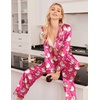 Ekouaer Womens Satin Silky Pajama Set Classic Pattern Button Down Pjs Set(Rose Teddy Moon)