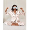 Ekouaer Womens Satin Silky Pajama Set Classic Pattern Button Down Pjs Set(Sleeping Teddy 03)