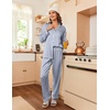 Ekouaer Womens Satin Silky Pajama Set Classic Pattern Button Down Pjs Set(Striped Grey Blue 03)