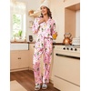 Ekouaer Womens Satin Silky Pajama Set Classic Pattern Button Down Pjs Set(Wine Bottle 03)