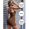 Ekouaer Womens Workout Rompers Ribbed Atheletic Unitard One Piece Jumpsuits(Brown)