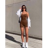 Ekouaer Womens Workout Rompers Ribbed Atheletic Unitard One Piece Jumpsuits(Brown)