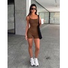 Ekouaer Womens Workout Rompers Ribbed Atheletic Unitard One Piece Jumpsuits(Brown)
