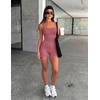 Ekouaer Womens Workout Rompers Ribbed Atheletic Unitard One Piece Jumpsuits(Dusty Rose)