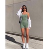 Ekouaer Womens Workout Rompers Ribbed Atheletic Unitard One Piece Jumpsuits(Green Spruce)
