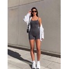 Ekouaer Womens Workout Rompers Ribbed Atheletic Unitard One Piece Jumpsuits(Grey)