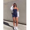 Ekouaer Womens Workout Rompers Ribbed Atheletic Unitard One Piece Jumpsuits(Navy Blue)