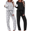 Ekouaer 2 Pack Womens Pajama Sets Long Sleeve Long Pants Pjs Loungewear(Black/Light Grey Stars)