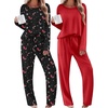 Ekouaer 2 Pack Womens Pajama Sets Long Sleeve Long Pants Pjs Loungewear(Christmas Black/Red)