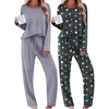 Ekouaer 2 Pack Womens Pajama Sets Long Sleeve Long Pants Pjs Loungewear(Dark Grey Stars/Navy Striped)