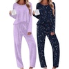 Ekouaer 2 Pack Womens Pajama Sets Long Sleeve Long Pants Pjs Loungewear(Lilac Dots/Navy Star)