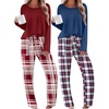 Ekouaer 2 Pack Womens Pajama Sets Long Sleeve Long Pants Pjs Loungewear(Navy Plaid/Wine Plaid)