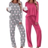 Ekouaer 2 Pack Womens Pajama Sets Long Sleeve Long Pants Pjs Loungewear(Rose/Light Grey Stars)
