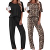 Ekouaer 2 Pack Womens Pajamas Sets Short Sleeve Long Pants Pjs Lounge Set(Black/Leopard)